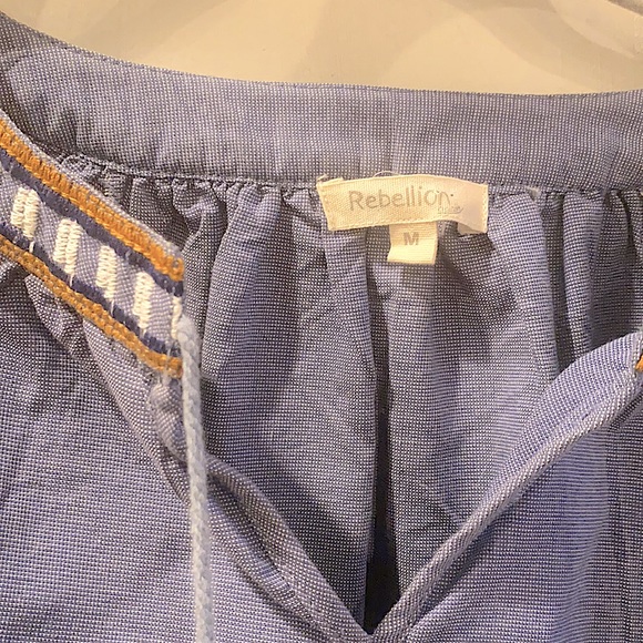 Rebellion Boho Embroidered 3/4 Sleeve Shirt Size M - Picture 8 of 10